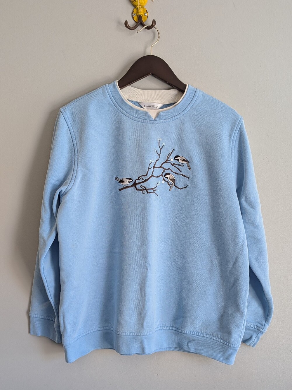 Northern Reflections Blue Sweatshirt With Embroidered Birds, Size L
